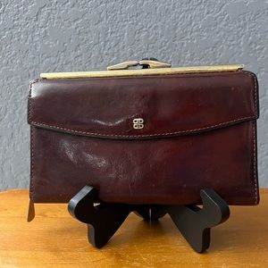 Vintage Bosca brown leather kisslock wallet